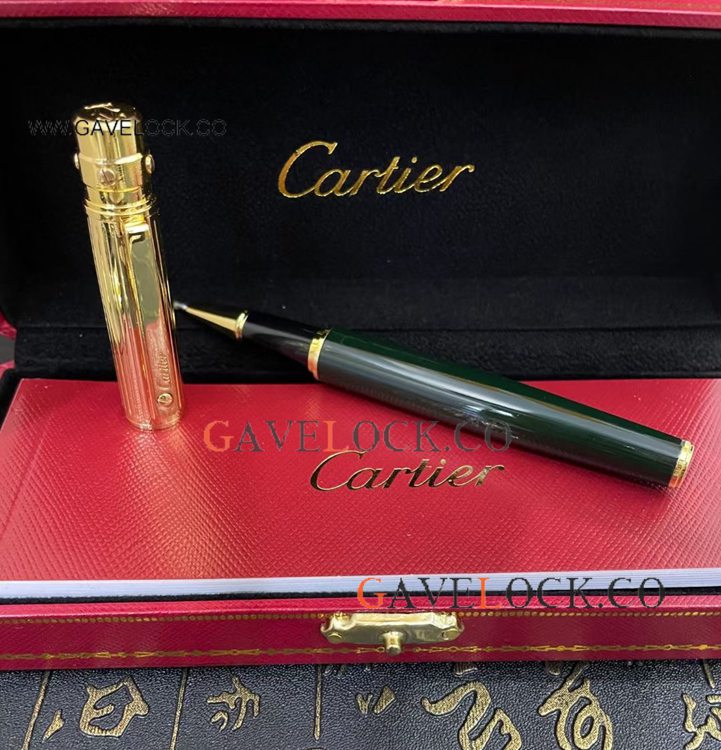 AAA+ Copy Cartier Santos de Gold Cap Rollerball Pen Green